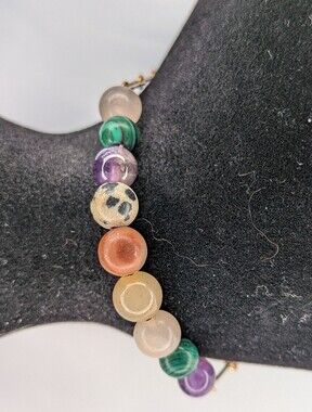 Gold Tone Genuine Gemstone Bead Adjustable Bolo Slider Bracelet Chakra Stones
